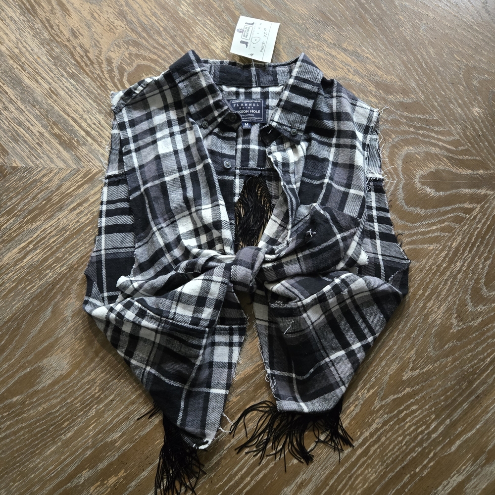 Jackson Hole Fringe Plaid Flannel Vest M Western Concho Festival NWT